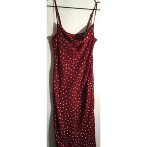 Nasty Gal Slip Dress Women's Sz 6 Red & White Hearts Strappy Draped Neck Light